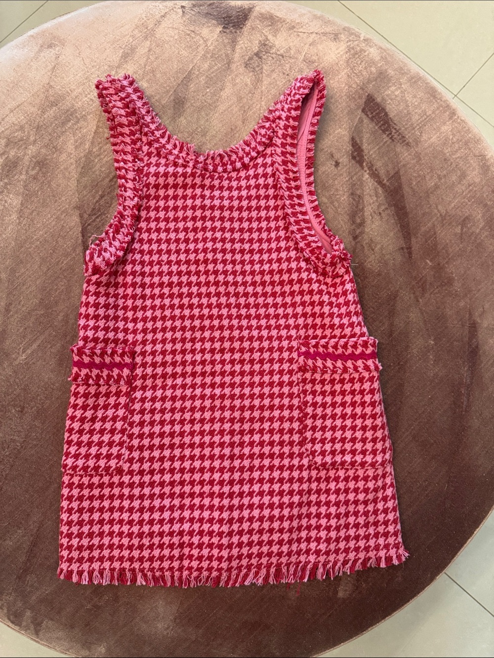 Zara Bright Pink Houndstooth Knit Tank Dress
